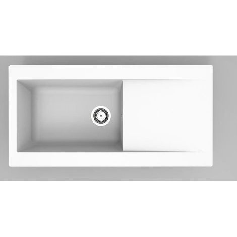 Évier 1 bac à encastrer en résine blanc – Dimensions 100x50 cm – Vidage manuel inclus – Forme rectangulaire – Stradour (1/2)