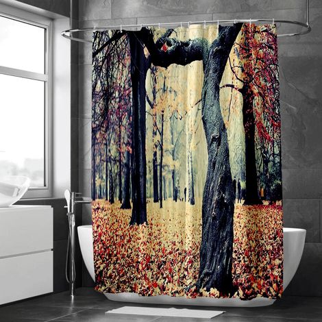 Rideau de douche motif prairie fleurie et collines, rideau salle de bain imperméable, 180x180 cm (1/5)