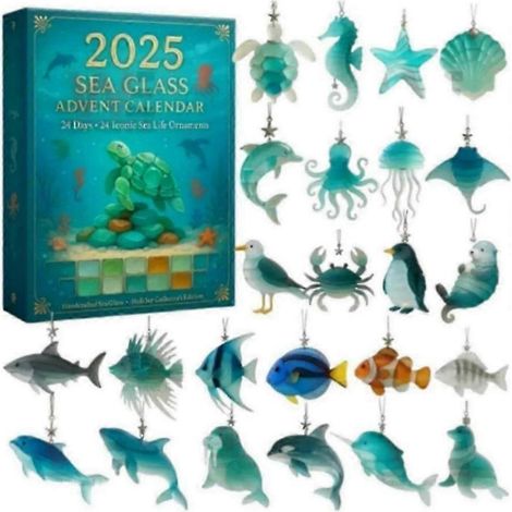 Calendrier de l'Avent en verre de mer avec 24 adorables animaux marins réalistes en acrylique 2D (1/5)