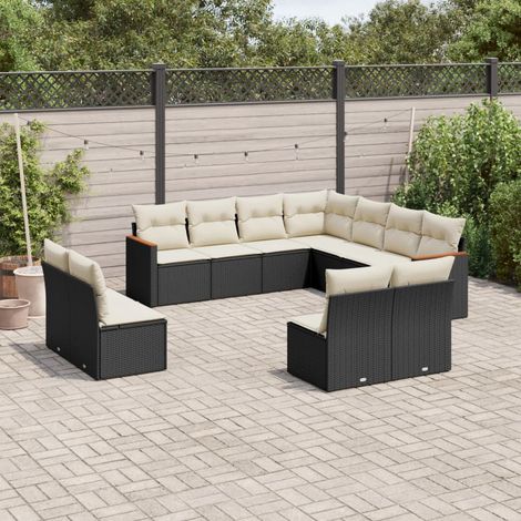 11-tlg. Garten-Sofagarnitur mit Kissen Schwarz Poly Rattan vidaXL (1/3)