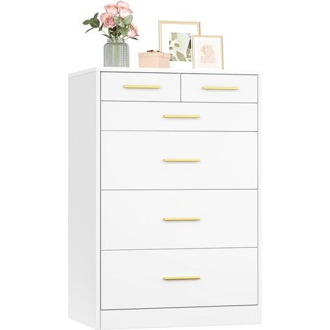 Commode de chambre moderne avec 6 tiroirs 40 x 60 x 88 cm rangement fonctionnel en MDF blanc (1/2)