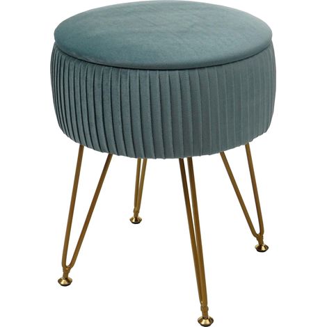[NEUWERTIG] Sitzhocker HHG-405, Hocker mit Staufach, Ø 33cm, Samt-Optik grün, Gestell gold