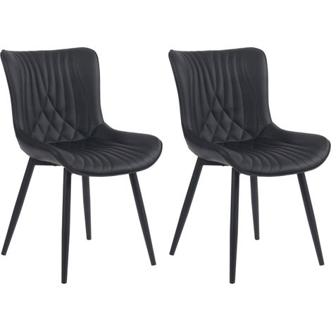 Juego de 2 sillas de comedor con costuras decorativas en PVC negro y patas de metal negro 100001673 (1/5)