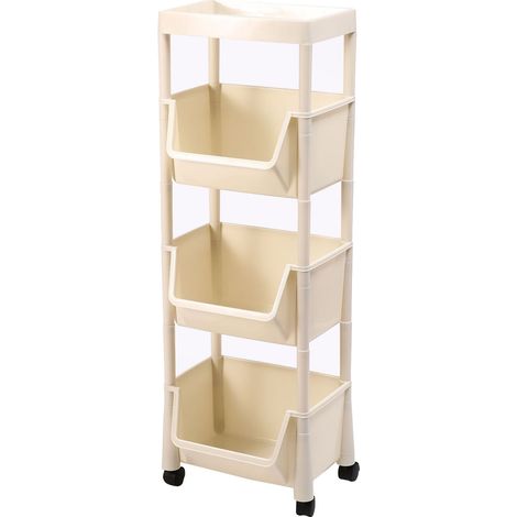 Étagère de rangement 4 niveaux blanc crème, avec couvercle, démontable, sans perçage, style moderne et simple, pour salle de bain, rangement et organisation. (1/5)