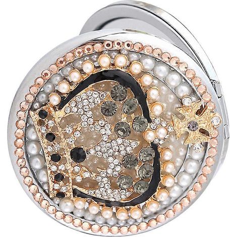 Miroir de maquillage portable pliable avec motif couronne en strass (1 pièce) (1/5)