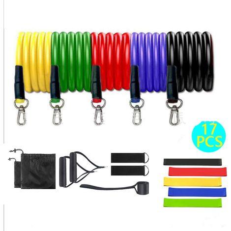 Kit de bandas de resistencia, asas ergonómicas, correas para tobillos, entrenamiento de cuerpo completo, para casa y exteriores. (1/5)