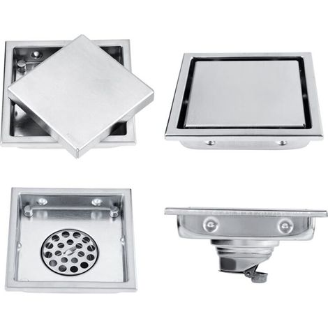 Siphon de Sol, Élégant Siphon Carré en Acier Inoxydable 110x110 mm avec Grille Amovible Anti-Odeur pour Salle de Bain, Cuisine et Buanderie
