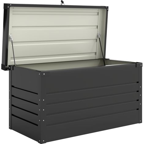 Coffre de jardin métallique 350L avec double vérins à gaz, verrouillable, gris anthracite, pour coussins et outils (1/5)