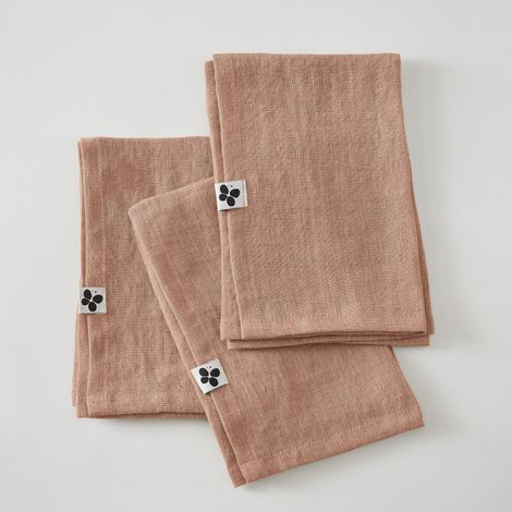 Lot de 3 serviettes de table "Soline" 40 x 40 cm Lin lavé l'Effet Papillon - Soline Vieux Rose - (1/3)