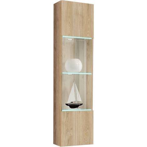 Vitrine FLY - 1 Glastür - integrierte LED - Helles Eichenholz