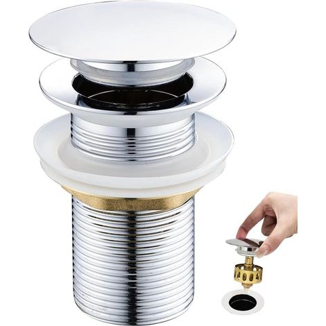 Bonde d'évier escamotable en laiton chromé G 1-1/4 sans trop-plein, équipée d'un système d'ouverture et de fermeture facile à bouton-poussoir (1/4)