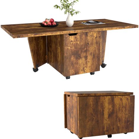 COSTWAY 120cm Extendable Center Table Foldable Coffee Table w/Storage-Walnut (1/5)