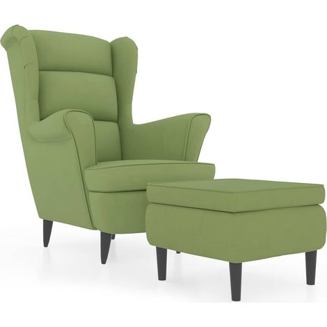 Maison Exclusive - Ohrensessel mit Hocker Hellgrün Samt (1/5)