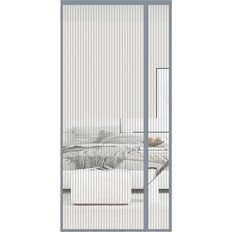 Moustiquaire magnétique en fibre de verre résistance, compatible avec les portes de 90 x 205 cm, réversible, grise, pour porte d'entrée, mains libres (1/4)