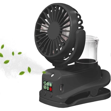 Mini ventilateur brumisateur portable à pince, ventilateur de bureau rechargeable par USB, ventilateur de brumisation rafraîchissant à 4 vitesses réglables pour l'été, la maison, la poussette, le bure (1/5)