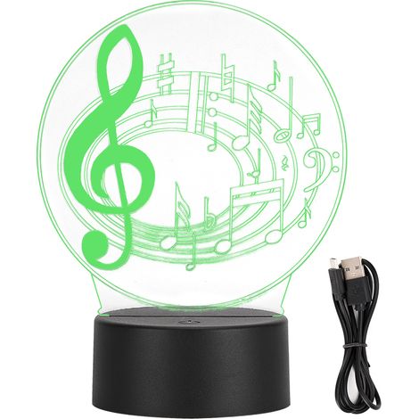 Lampe de nuit LED 3D à notes de musique, veilleuse tactile USB, changement de couleurs pour table et bureau (1/5)