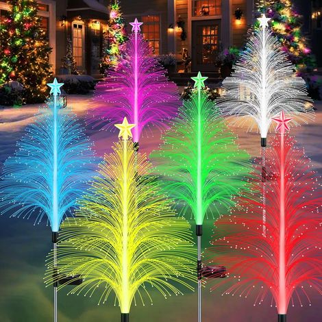 Décorations de Noël solaires, lot de 6, lanternes solaires à fibre optique 5 couches, idéales pour décorer patios, jardins et allées.