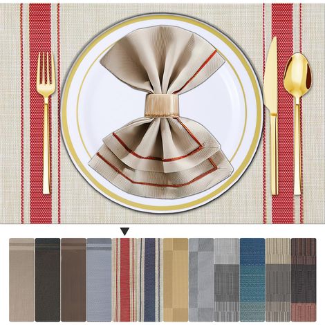4 Sets de Table Lavable PVC Vinyle Dessous Assiette de Dîner Durables Napperon Rectangulaire Intérieure/Extérieure -4 Pièces, 01 Rouge (1/5)