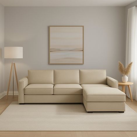 Dmora - Sofá fijo Dkiyin, Sofá de esquina, 100% Made in Italy, Sofá Salón con, Península contenedor derecha, con reposabrazos estándar, Cm 280x95h90, Beige (1/5)