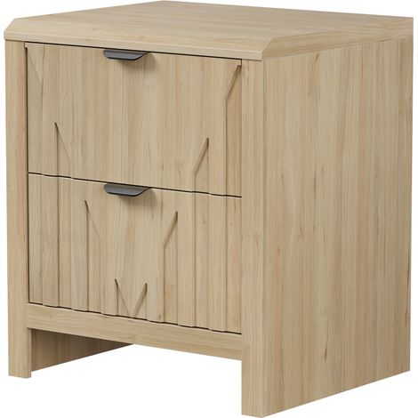 Comodino effetto rovere con 2 cassetti, stile Mid-Century Modern, 1 pezzo (1/5)