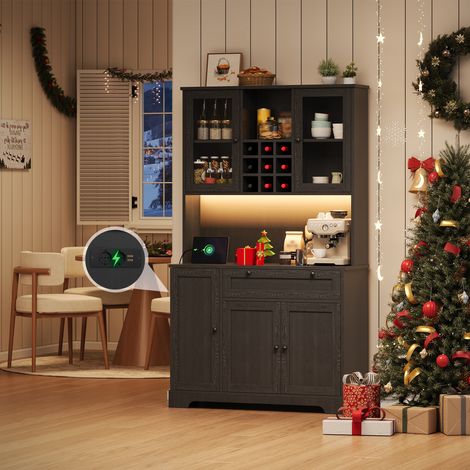 Armoire cuisine haute rangement vitrine porte étagère à épices intégrée étagères réglables éclairage LED 180 × 105 × 40 cm-Xx. (1/5)