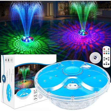 Fontaine Flottante Piscine avec Lumière, Fontaines Piscine avec Télécommande & Boutons, 2 Modes de Pulvérisation & 7 Modes de Lumière, Fontaine pour Piscine Hors Sol avec Ancre (1/5)