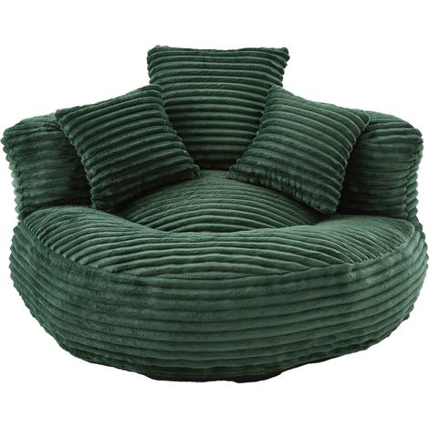 Poltrona sacco in velluto a coste verde scuro con schienale alto e 3 cuscini MODENUIT (1/5)