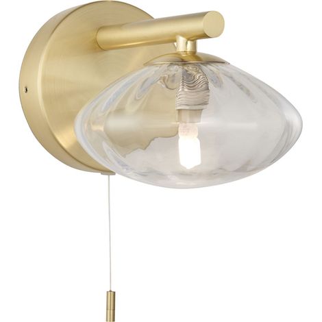 Wandlampe Metall Glas G9 IP44 14 cm breit mit Schalter in Messing satiniert Jugendstil (1/5)