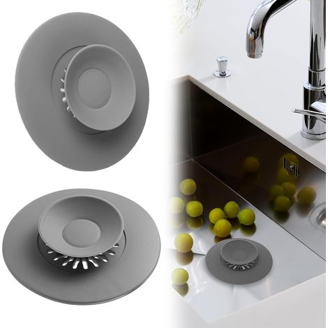 (2 Stopfen) Silikon-Badewannenstopfen mit Druck- und Haarfilter, universelle Spülbeckenstopfen, geeignet für Spülbecken, Badewannen und Küchenspülen (1/5)
