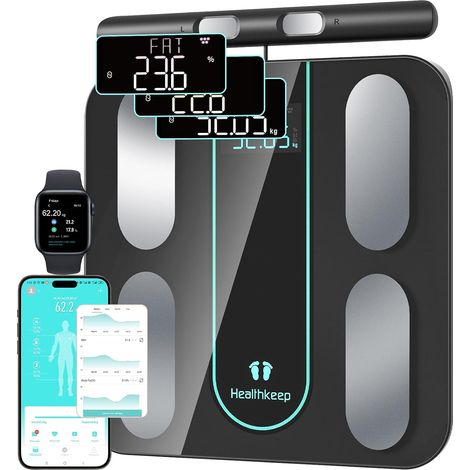 Pèse Personne Balance Connectée Impédancemètre Avec 8 Électrodes Haute Précision, 21 Données Corporelle Mesure BIA à Double Fréquence Avec APP pour Andriod et iOS, Max. 180kg/400lb/28st (1/5)