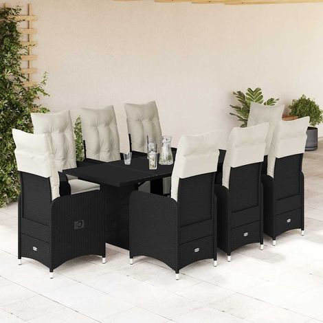 9-tlg. Garten-Bistro-Set mit Kissen Schwarz Poly Rattan (1/5)