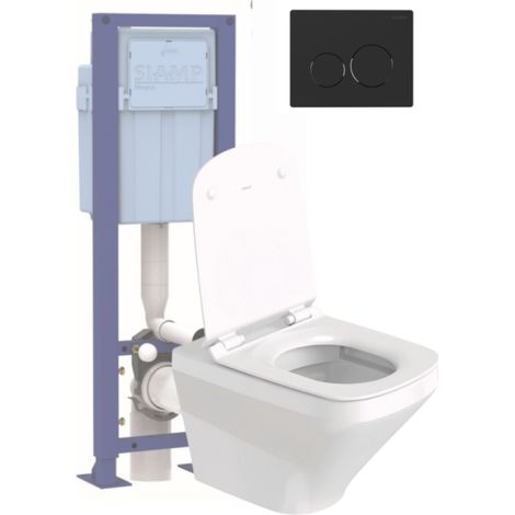 Pack inodoro suspendido sin reborde DURAVIT DURASTYLE + asiento + soporte SIAMP + placa negra