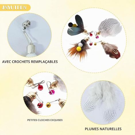 Jouet à Plumes pour Chats, Rechange Jouet Interactif pour Chat, Plumes de Rechange Jouet Baguette à Chat d'Interieur pour l'intérieur Chats et Chatons (1/3)