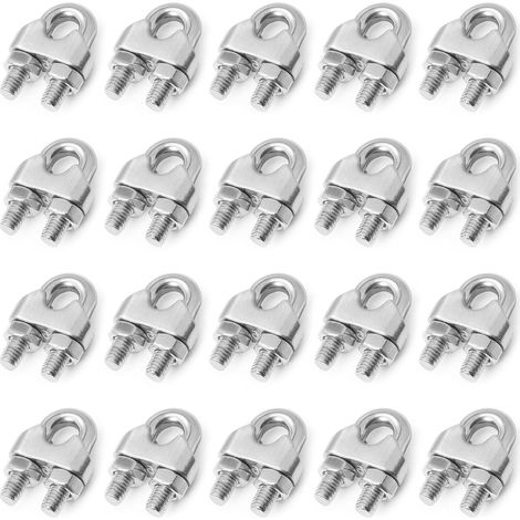 Stainless steel cable clamp, steel cable clamp, U-shaped bracket cable clamp for wire rope, wire, and cord, 20PCS-M8-8mm