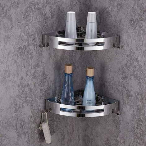 Porte-Produits D'Angle Pour Douche - Acier Inoxydable SUS304 - Sans Perçage - 4 Crochets - Trous D'Évacuation - 2 Pièces (1/5)