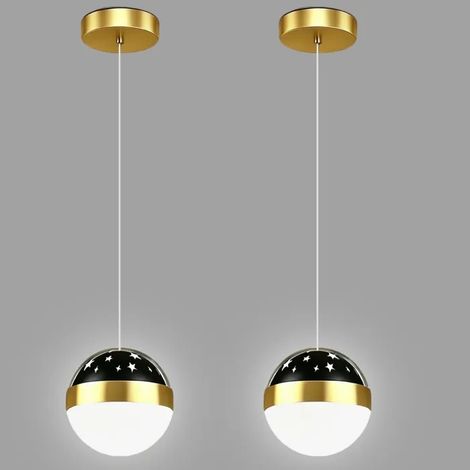2x LED Lustre de Projection Moderne,15cm Suspension Luminaire Design Rond avec Projection d'étoile et Lune,Lumière froide (1/5)