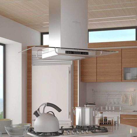 Vidaxl – Hotte îlot avec affichage LCD – Aspiration 750 m³/h – Acier inoxydable et verre – Installation îlot central – Niveau de bruit ≤65 dB (1/6)