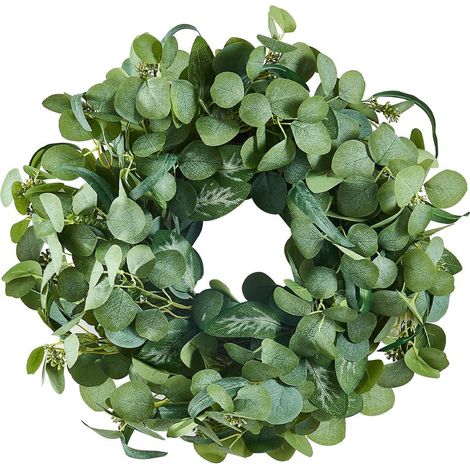 Maison et fenêtre : couronne décorative artificielle 66,04 cm pour festival, design vert eucalyptus et baies (1/5)