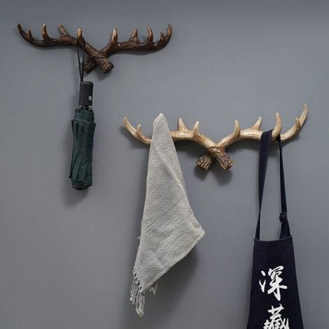 Décoration Murale Cerf Bois Rétro, Porte-Manteau Entrée/Magasin, Crochet Style Américain (1/4)