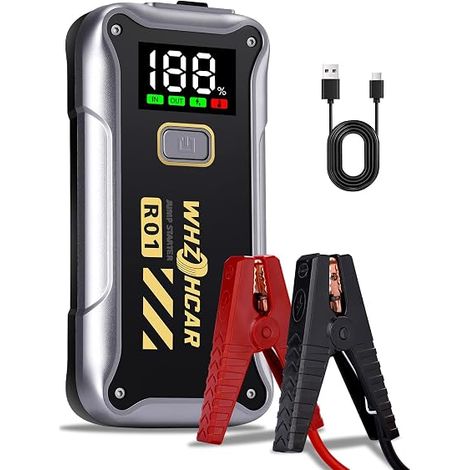 Booster Battery Portable Car Battery Starter 12 V Jump Starter with LCD Display LED Light Clamps for Car, Truck, Motorcycle, SUV (1/5)