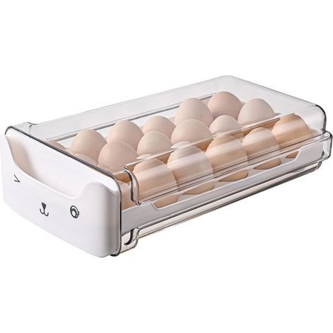 Porte-œufs à tiroirs et empilable, blanc, (1/3)