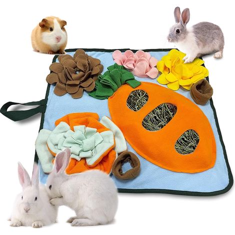 Tapis de fouille pour lapin 50 x 50 cm - Jeu d'alimentation interactif - Lavable - Distributeur de foin et de friandises - Convient aux petits animaux de compagnie (1/5)