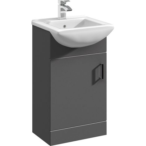 Modern Floor Standing Bathroom Single Door Vanity and Rectangular Basin Unit - 450mm, Satin Dark Grey, Soft Close Door