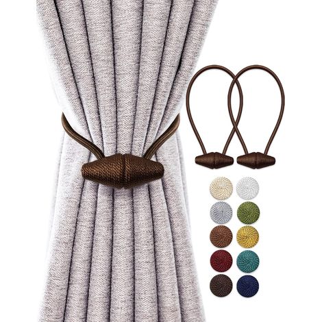 2 Embrasse de rideau, aimant puissant, design fuseau, tissu lisse, 40 cm, intérieur extérieur, café noir