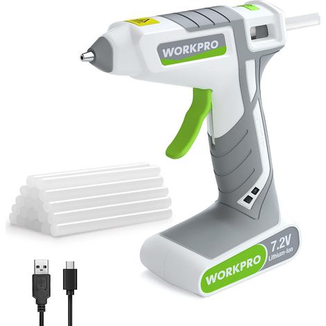 Workpro – Pistolet à colle chaude sans fil 7,2V – Batterie 2000mAh – Temps de chauffe 40s – Pour bois dur et teck – Système d'arrêt automatique (1/5)