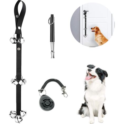 Sonnette d'apprentissage de la propreté pour chien, sonnette réglable, 7 sonnettes extra larges et puissantes pour poignée de porte, avec sifflet et clicker.