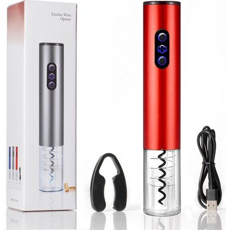Ouvre-bouteille électrique, tire-bouchon électrique, ouvre-bouteille automatique, tire-bouchon à vin (rouge givré, à piles) (1/5)