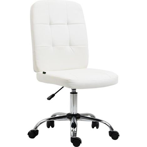 Chaise de bureau blanche sans accoudoirs en similicuir pivotante, 90-100 cm, design minimaliste et élégant