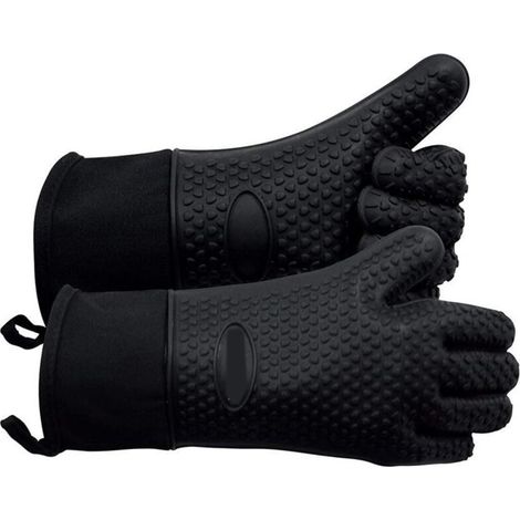 Gants de four en silicone résistants à la chaleur Gants de barbecue Gants de cuisine imperméables, accessoires de cuisine pour la cuisson au barbecue Gant de four à micro-ondes (noir) (1/4)