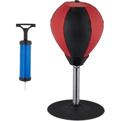 Relaxdays Punching Ball da Tavolo, Punchingball da Scrivania per l'Ufficio, Contro lo Stress, Pungiball, Rosso/Nero (1/5)